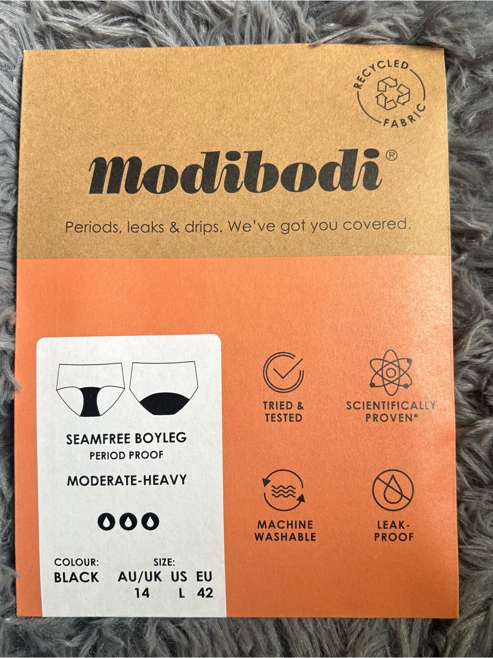Modibodi Seamfree Boyleg Period Proof Underwear in Size L Black NWT